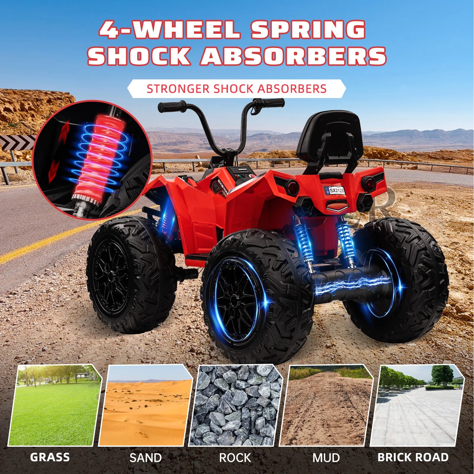24V Kids ATV,Two Seater Ride on Car 4WD Quad Electric Vehicle,4x100W Powerful Engine with 7AHx2 Large Battery Accelerator Handle