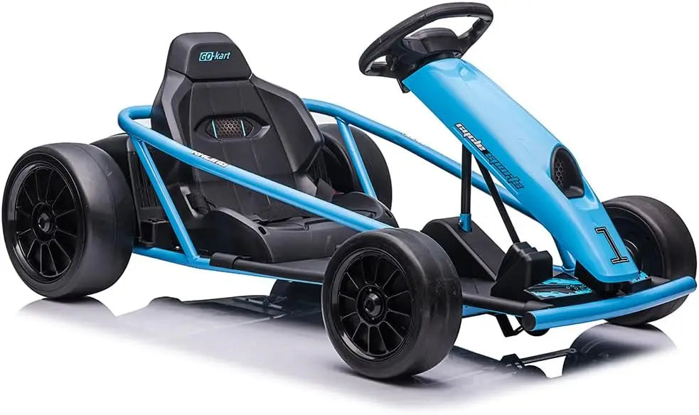 Ride on Go Kart for Teens, 24v 9Ah Large Battery Dual 300w Extra Powerful Motors, 8MPH Fast Drifting Fun with Music & Horn, Max