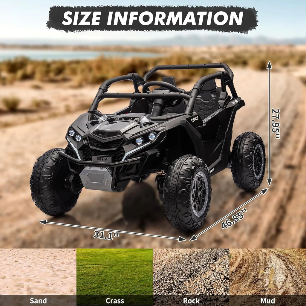 24V Ride On Car For Kids, 4WD Electric Vehicle With Remote Control, 2 Seater, LED Lights, Four-Wheel Shock Absorption, 3 Speeds