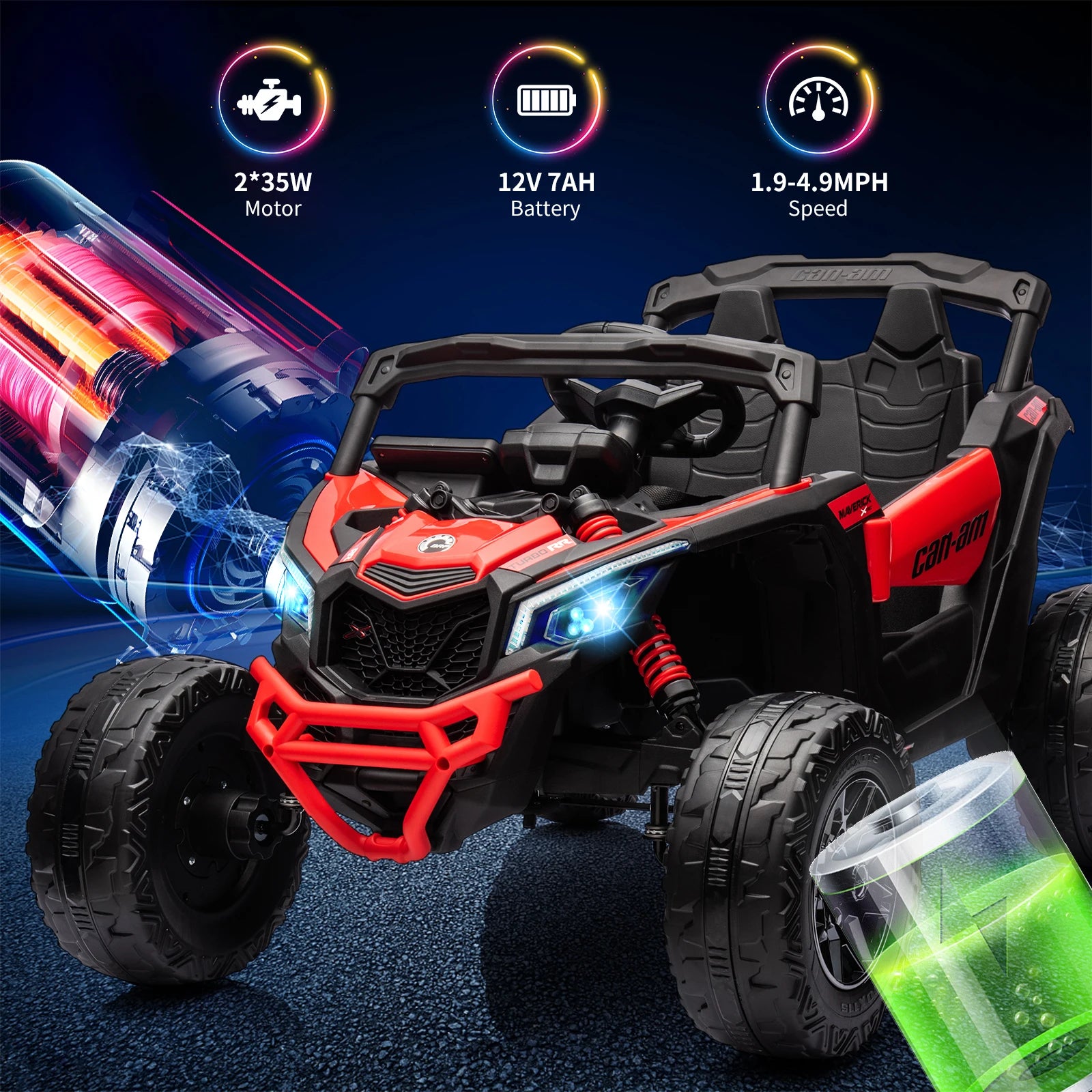 12 V Kids UTV, Electric Ride on UTV Car, Licensed Can-Am Electric Off-Road Car, Ride On Truck Car w/Remote Control, Large Seat
