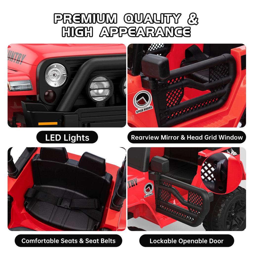 2-Seater Ride On Truck Car, 12V Battery Powered Electric Vehicle w/Parent Remote Control, 2 Speeds, Led Lights, Safety Belt