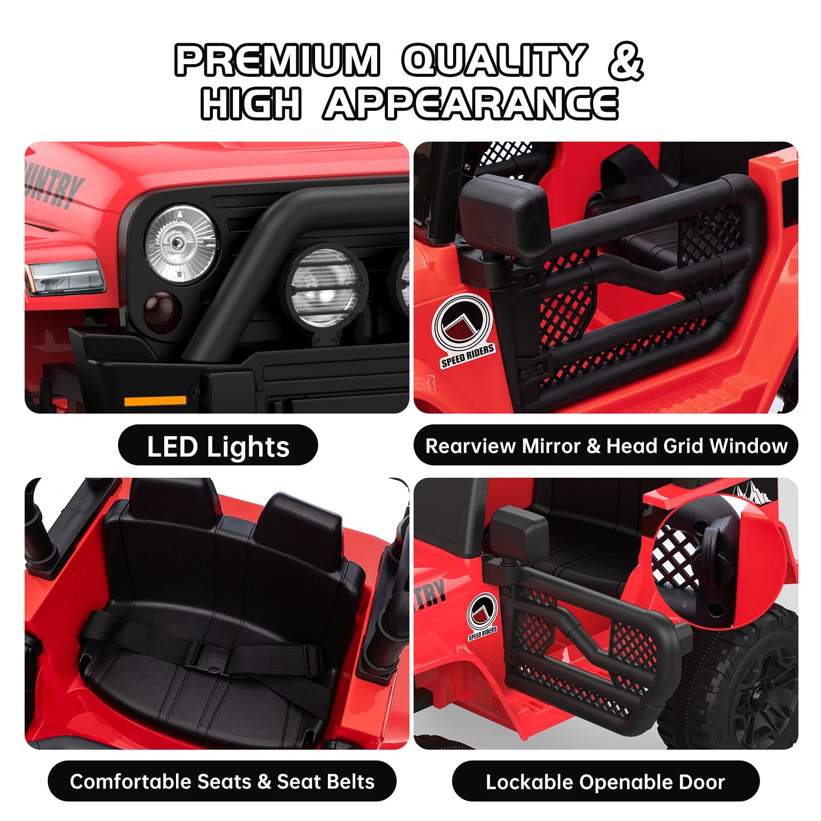 2-Seater Ride On Truck Car, 12V Battery Powered Electric Vehicle w/Parent Remote Control, 2 Speeds, Led Lights, Safety Belt