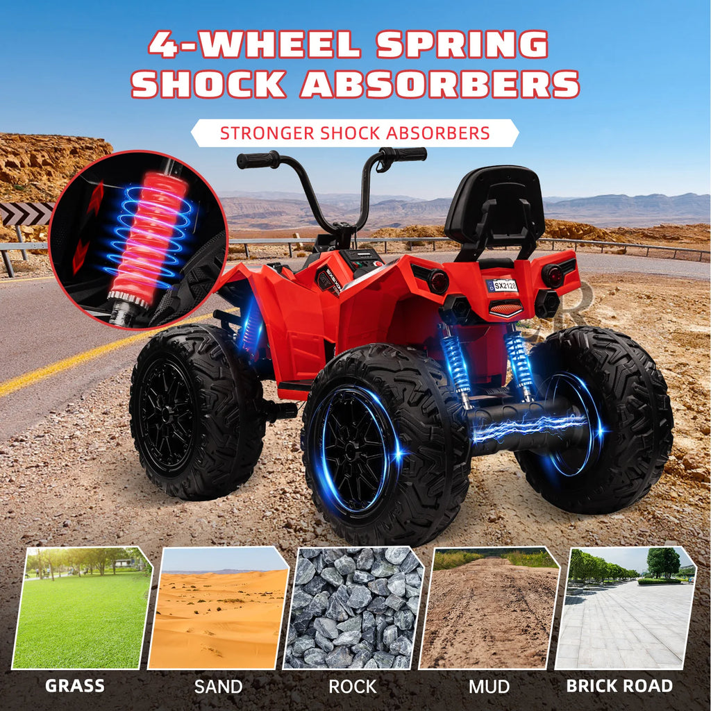 24V Kids ATV,Two Seater Ride on Car 4WD Quad Electric Vehicle,4x100W Powerful Engine with 7AHx2 Large Battery Accelerator Handle