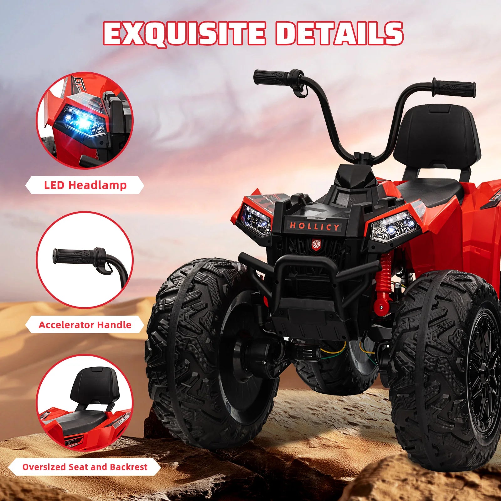 24V Kids ATV,Two Seater Ride on Car 4WD Quad Electric Vehicle,4x100W Powerful Engine with 7AHx2 Large Battery Accelerator Handle