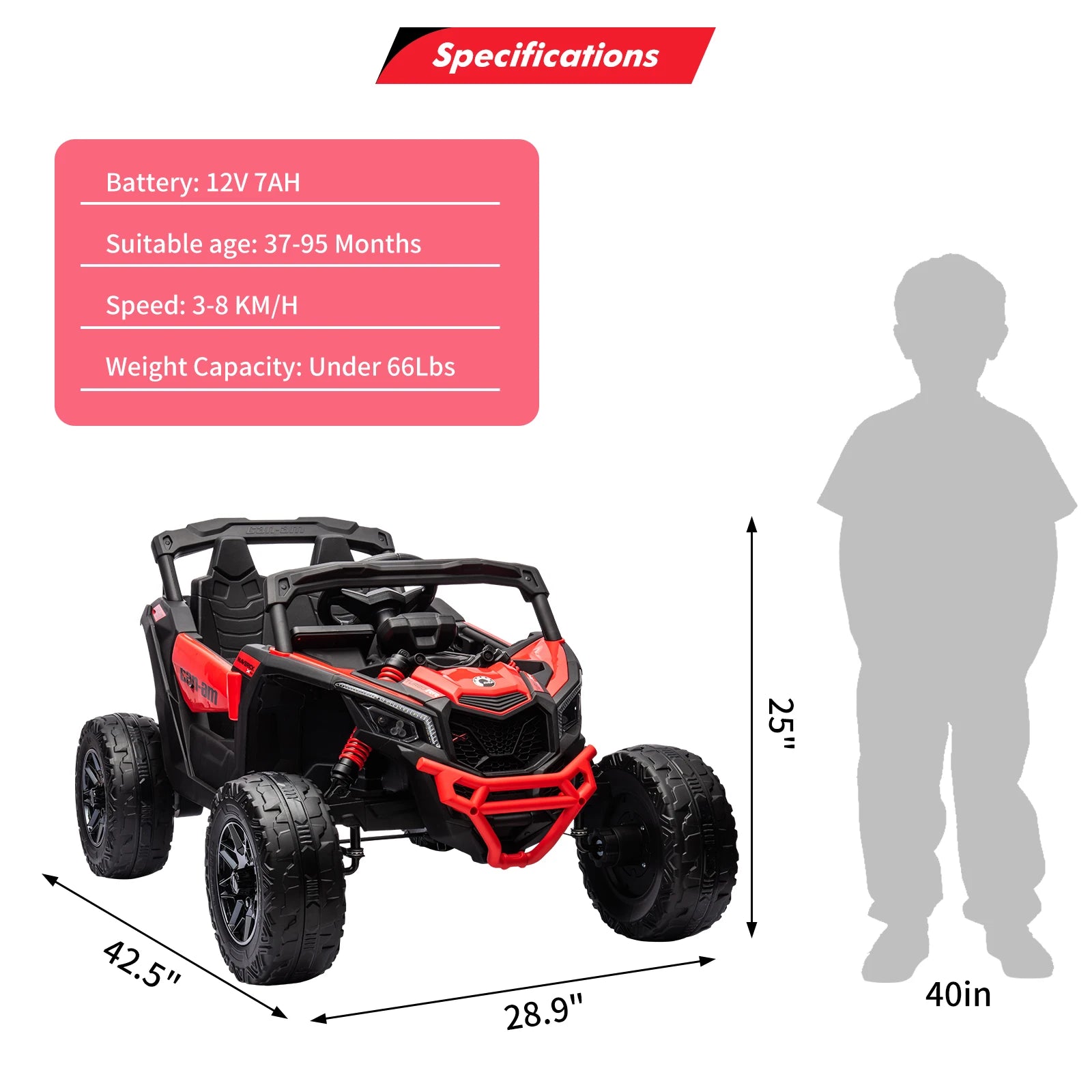 12 V Kids UTV, Electric Ride on UTV Car, Licensed Can-Am Electric Off-Road Car, Ride On Truck Car w/Remote Control, Large Seat